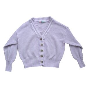 Free People Beach Chunky Knit Cardigan Womens XS Cropped Lavender Cotton